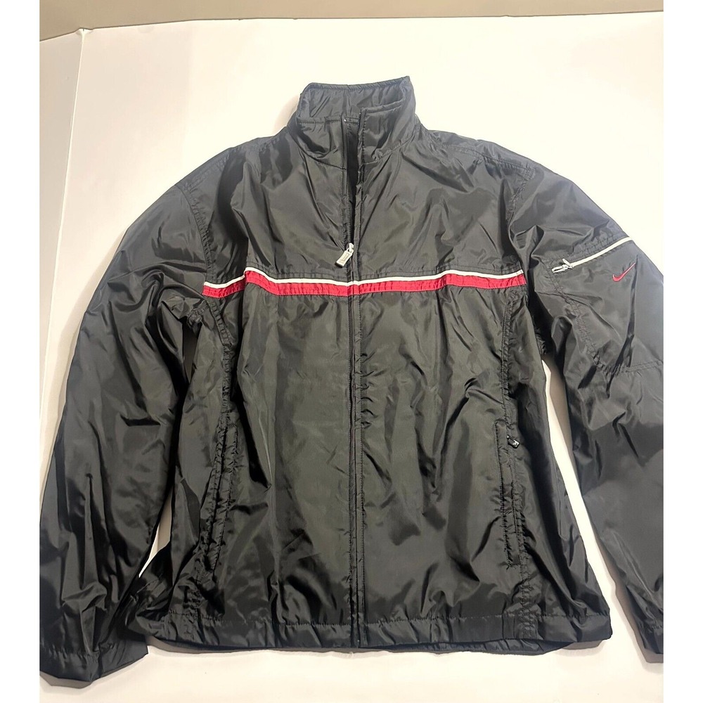 Nike Track Jacket Womens L(12-14) Black Long Sleeve Windbreaker Pockets Full Zip
